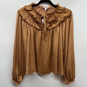 Thread & Clover Womens Bronze Ruffle Top Shirt Medium Fairygrunge Boho Office